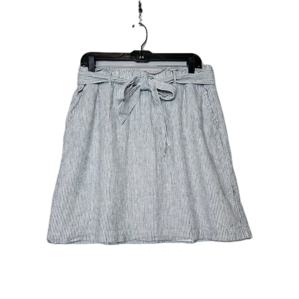 J Crew Factory Black & White Pinstripe Paperbag Waist Skirt Womens Large Coastal